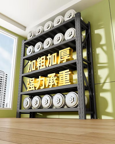 Heavy Duty Thickened Storage Shelf with Strong Load Bearing and Round Weight Plates 3d model