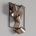Modern Copper Metal Wall Decor with Curved Ribbons and Black Square Frames 3d model