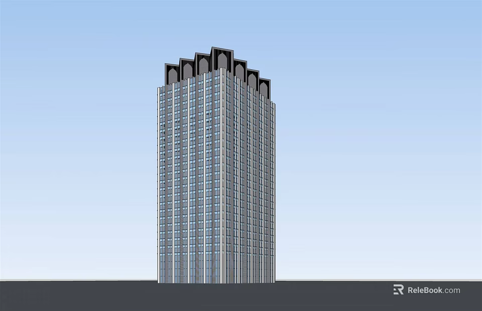 Modern High Rise Office Building With Glass Curtain Wall And Unique Top Design 3d model 
