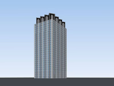 Modern High Rise Office Building With Glass Curtain Wall And Unique Top Design 3d model