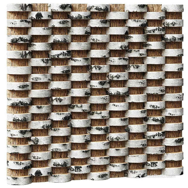 Modern Woven Wall Decor With Natural Wood Strips And White Brown Texture 3d model 