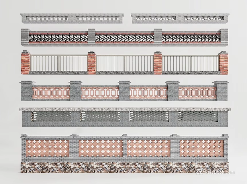 Garden Landscape Railing Designs Featuring Various Decorative Patterns And Styles 3d model