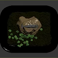 Shrimp Perched On Rock With Green Plants In Miniature White Base Landscape