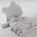 Mickey Mouse Themed Kids Bed With Face Shaped Headboard Printed Pillows And Bedspread