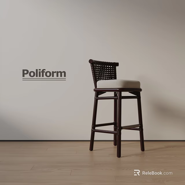 Poliform Modern Bar Stool With Woven Backrest White Cushioned Seat And Wooden Floor 3d model 