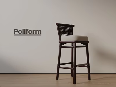 Poliform Modern Bar Stool With Woven Backrest White Cushioned Seat And Wooden Floor 3d model
