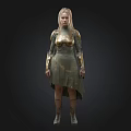 Female Warrior Character in Golden Armor With Green Dress and Gold Accents