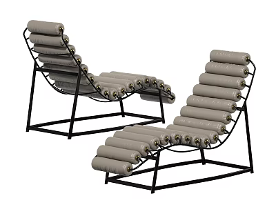 Modern Lounge Chair With Black Metal Frame And Gray Padded Rolls 3d model