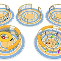 Colorful Circular Playground Equipment With Yellow Blue Interactive Kids Play Structures
