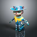 Animated Game Movie Character Cute Cat With Blue Hat Green Eyes And Yellow Blue Outfit