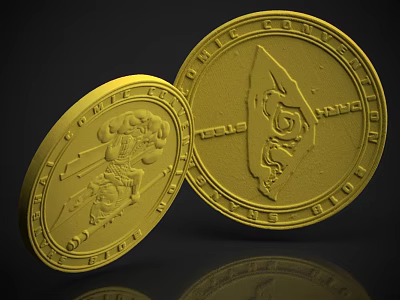 Shiny Decorative Gold Coins For Household Use With Intricate Patterns And Engraved Text 3d model