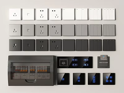 Various Color Switch Panels With Smart Control And Distribution Box For Home Use 3d model