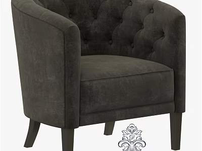 Dark Gray Velvet Accent Chair With Button Tufted Backrest Curved Arms And Wooden Legs 3d model