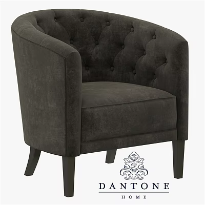 Dark Gray Velvet Accent Chair With Button Tufted Backrest Curved Arms And Wooden Legs 3d model