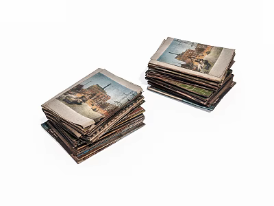 Two Stacks of Vintage Books Magazines with Old Cover Images on White Background 3d model