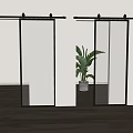 Sliding Glass Barn Doors with Black Frame and Sliding Track in Modern Interior