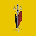 White Metal Coat Rack With Multiple Hooks Hanging Red And Black Coats