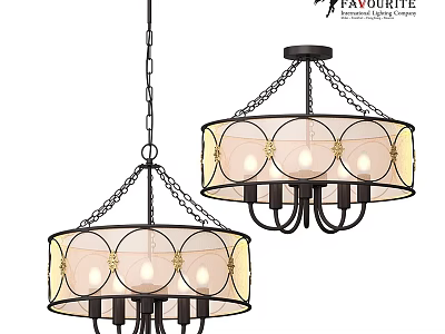Vintage Circular Chandelier With Glass Shades Metal Chains And Decorative Bulbs 3d model