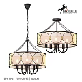 Vintage Circular Chandelier With Glass Shades Metal Chains And Decorative Bulbs