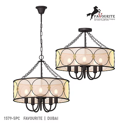 Vintage Circular Chandelier With Glass Shades Metal Chains And Decorative Bulbs 3d model