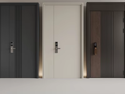 Modern Security Doors In Black White And Wooden Finishes With Metal Lock Systems 3d model