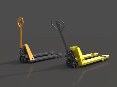 Orange And Yellow Manual Pallet Jacks With Handle And Wheels 3d model