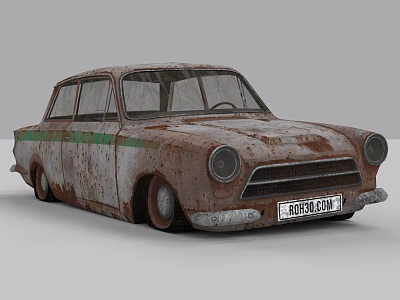 Old Rusty Vintage Car With Green Stripe And Weathered Exterior 3d model