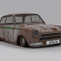 Old Rusty Vintage Car With Green Stripe And Weathered Exterior