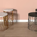 Modern Side Tables With Marble Tops And Gold Silver Scalloped Metal Frames