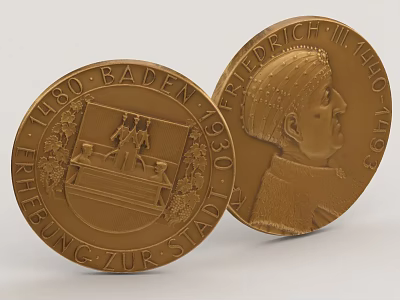 Pair Of Brass Medallions With Historical Portraits And Engraved Dates For Home Decor 3d model