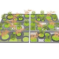 Park Landscape Featuring Circular Green Areas Trees Green Orange Leaves Regular Layout And Paved Paths