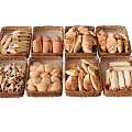 Assorted Fresh Breads Displayed In Wicker Baskets With Croissants Rolls And Buns