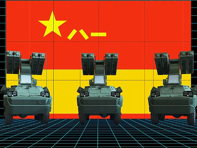 Three Green Military Function Vehicles Displayed With Chinese National Flag Background 3d model