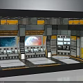 Sci-Fi Control Room With Multiple Consoles Large Screens Earth View And Starry Sky Background 3d model