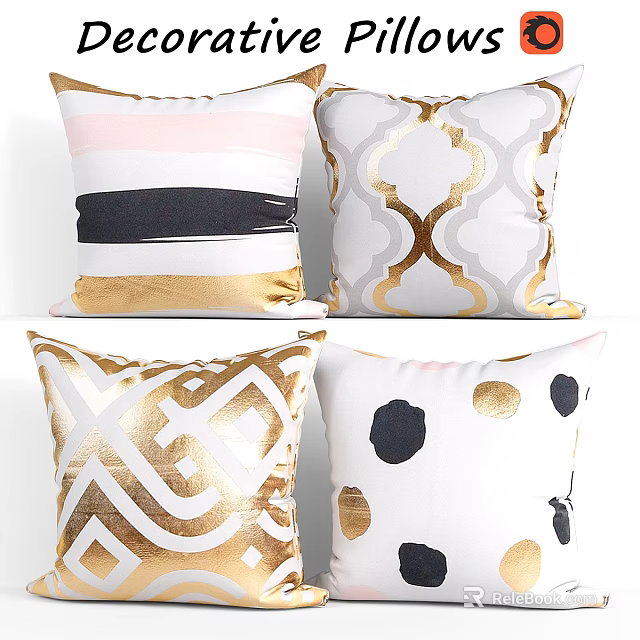 Decorative Pillows With Geometric Patterns Striped Design And Gold Accents 3d model 