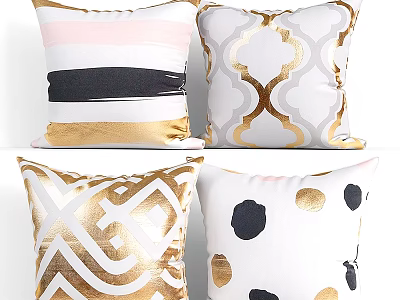 Decorative Pillows With Geometric Patterns Striped Design And Gold Accents 3d model