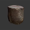 Natural Rustic Wooden Stone Tree Stump Stool With Bark Texture And Rough Solid Surface