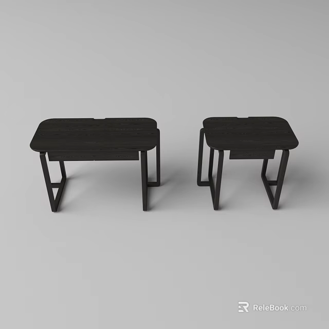 Two Black Modern Desks With Smooth Tabletop And Geometric Legs Design 3d model 