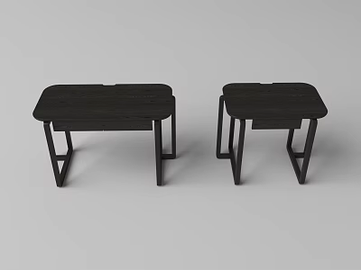 Two Black Modern Desks With Smooth Tabletop And Geometric Legs Design 3d model