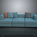Modern Light Blue Sectional Sofa With Leopard Print And Solid Cushions