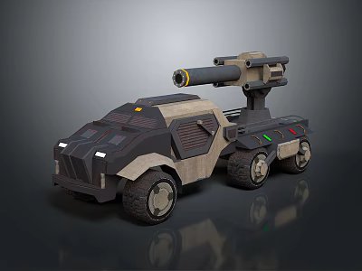 Military Armored Tank With Six Wheels Top Cannon And Sand Color Design 3d model