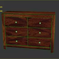 Reddish Wood Console Side Cabinet With Diagonal Textured Drawers And Metal Knobs