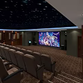 Luxury Cinema Interior With Starry Ceiling Large Screen And Comfortable Seats 3d model