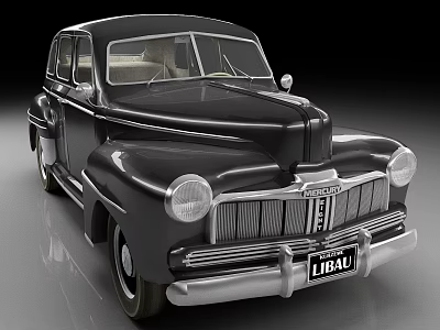 Black Vintage Classic Car With Chrome Grille And Round Headlights Design 3d model