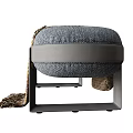 Gray Fabric Sofa Bench With Metal Legs And Plaid Throw Blanket