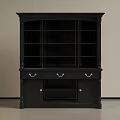 Elegant Black Traditional Style Bookcase With Open Shelves Drawers And Decorative Edges