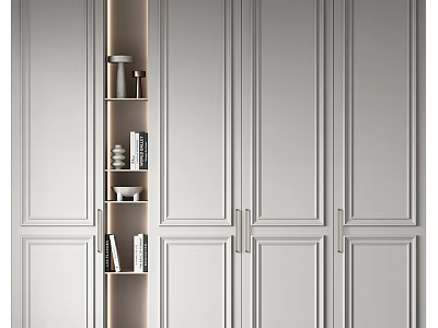 Modern Light Gray Dresser With Cabinet Doors Metal Handles And Side Storage Shelves 3d model