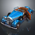 Classic Blue Vintage Convertible Car With Open Top Brown Leather Interior And Chrome Details