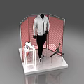 Mannequin In White Jacket Black Pants With Shoes Display Red Striped Screen Jordan Silhouette