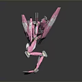 Futuristic Mechanical Robot Character With Pink White Armor Wings And Weapons